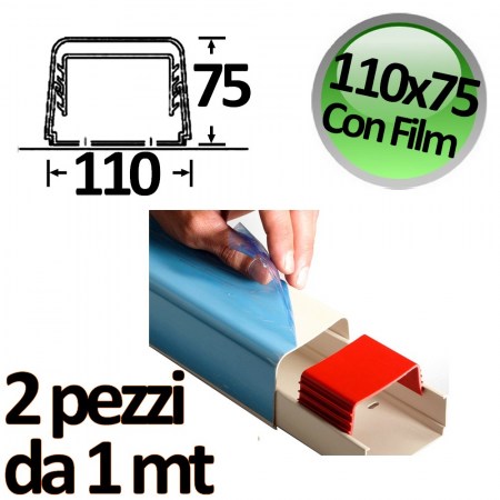 Canalina a copertura completa 110x75mm con Film protettivo - 2 pezzi da 1 mt